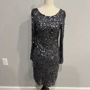 Aidan Mattox Silver Long Sleeve Sequin Cocktail‎ Dress 4